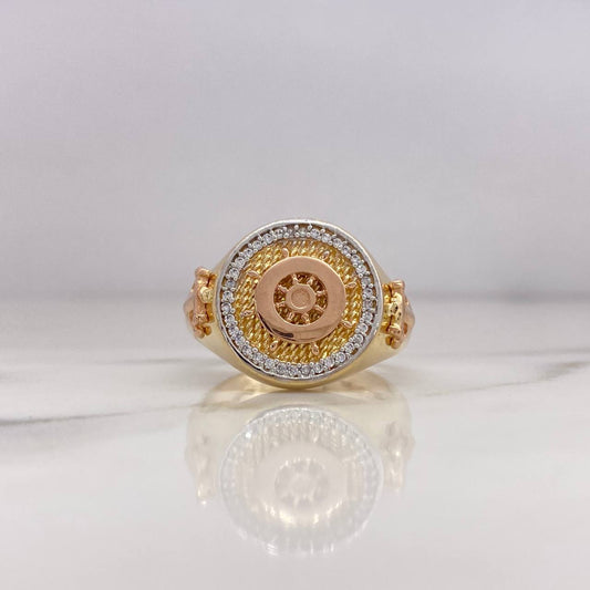 Steering Wheel Ring 10gr / T10 / White Zircons Three 18K Golds #