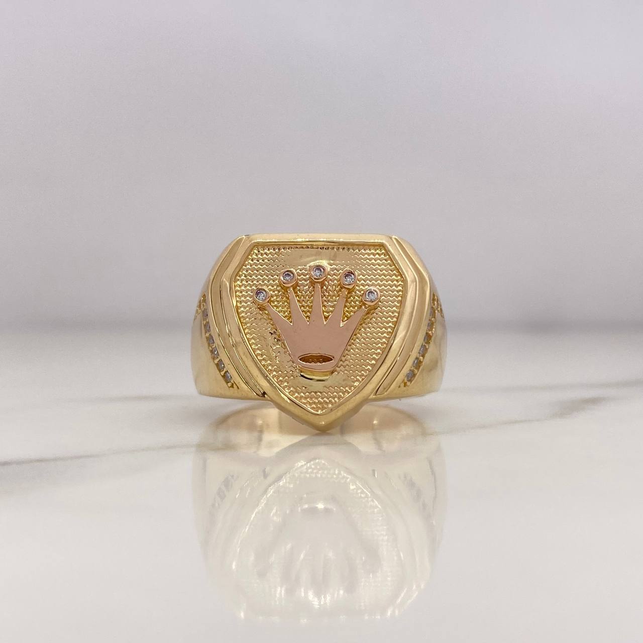 Shield Crown Ring 11.15gr / Size 9 1/2 / White Zircons 18K Yellow Gold #