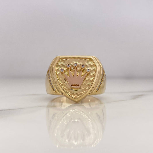 Shield Crown Ring 11.15gr / Size 9 1/2 / White Zircons 18K Yellow Gold #