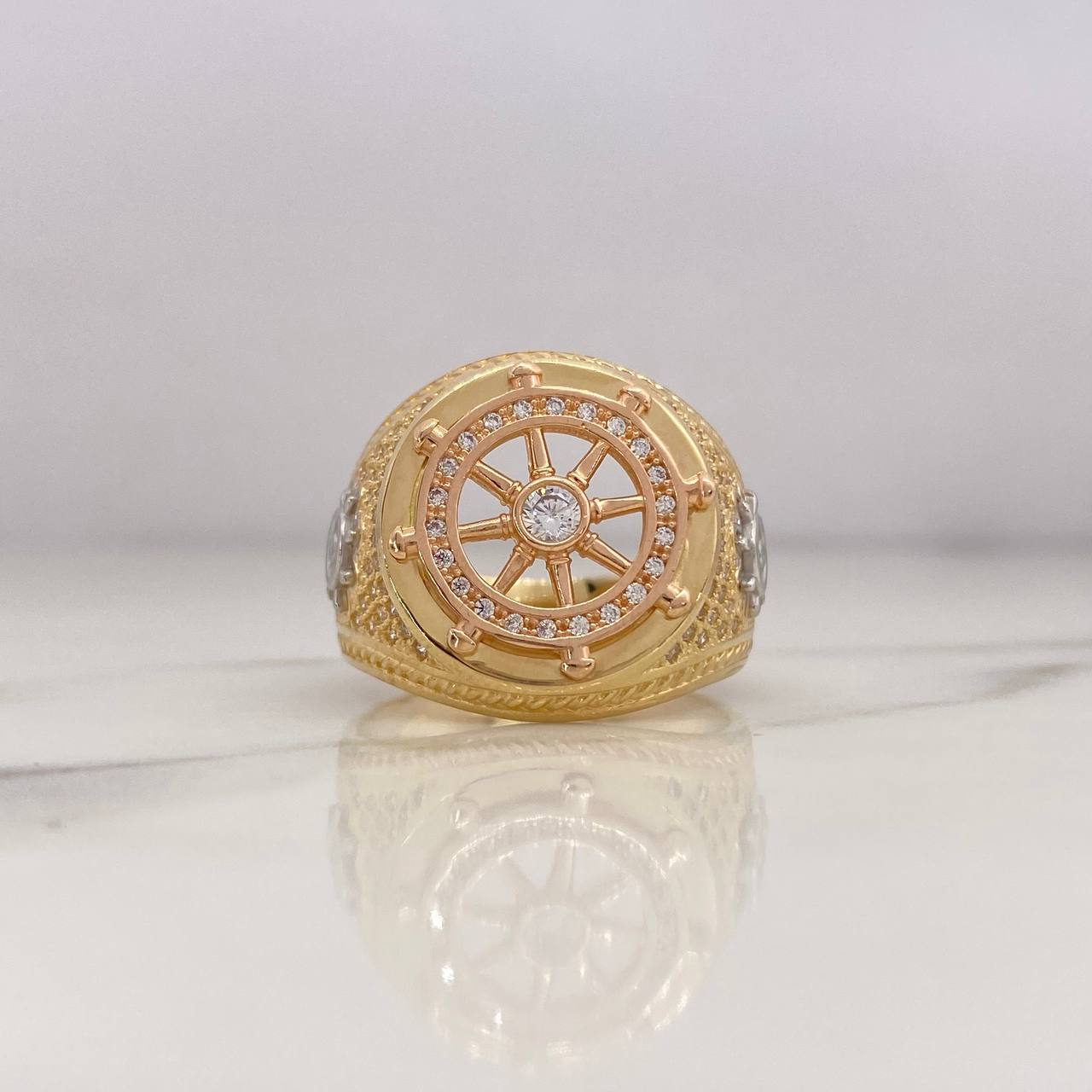 Steering Wheel Ring 11.45gr / T10 / White Zircons Three 18K Golds #