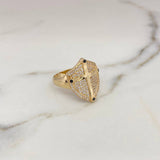 Shield Cross Ring 6.2gr / Size 9 / Black and White Zircons 18K Yellow Gold #