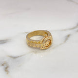 Ring Strap Crown RX 10.65gr / Size 9 1/2 / White Zircons 18K Yellow Gold #
