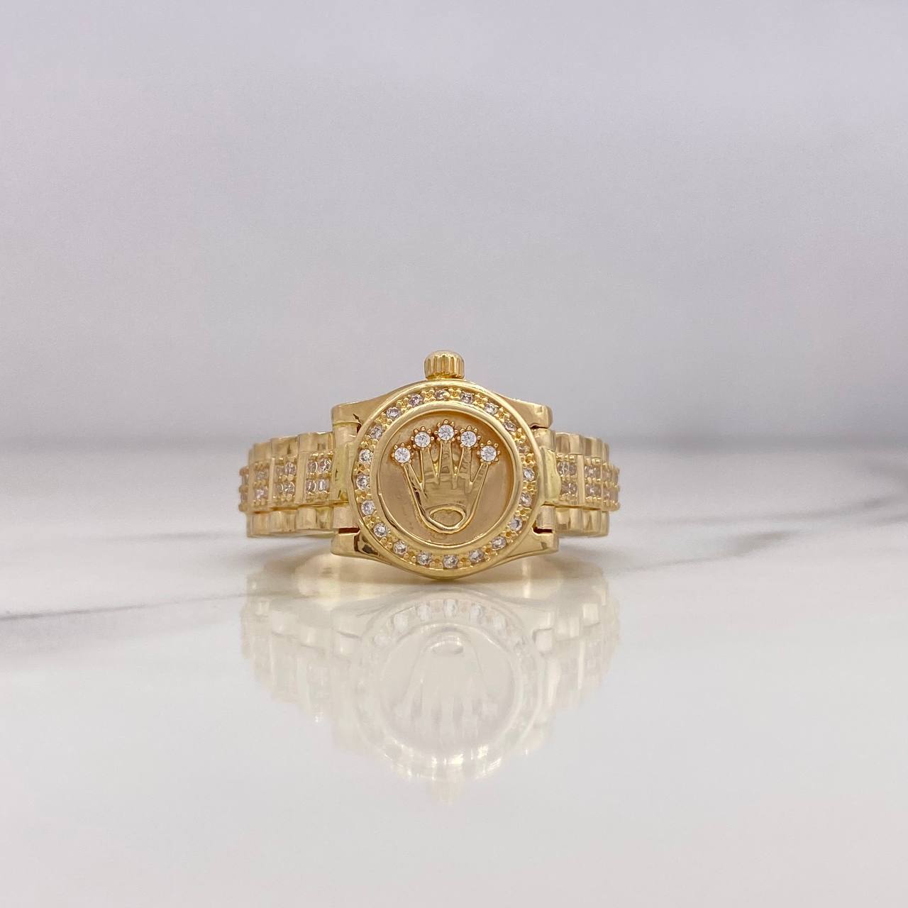 Ring Strap Crown RX 10.65gr / Size 9 1/2 / White Zircons 18K Yellow Gold #