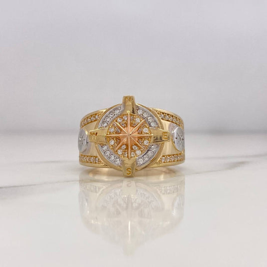 Compass Star Cardinal Ring 11.25gr / Size 9 1/4 / White Zircons Three 18K Golds #