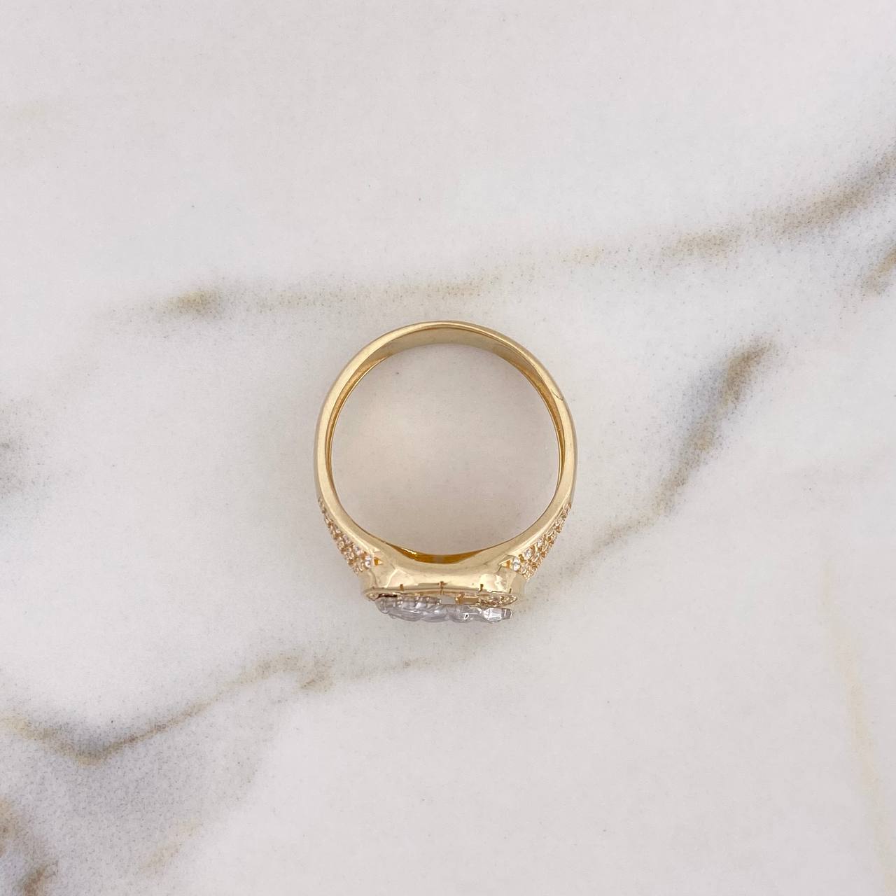 Horseshoe Ring Horse 6.4gr / Size 9 / White Zircons Two-tone Yellow and White Gold 18K #