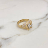 Horseshoe Ring Horse 6.4gr / Size 9 / White Zircons Two-tone Yellow and White Gold 18K #