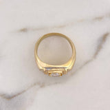 Signet Ring 7.15gr / Size 9 1/2 / White Zircons Two-tone Yellow and White Gold 18K #