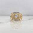 Signet Ring 7.15gr / Size 9 1/2 / White Zircons Two-tone Yellow and White Gold 18K #