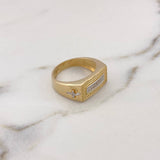 Rectangular Cross Ring 8.45gr / Size 10 3/4 / White Zircons Two-tone Yellow and White Gold 18K #
