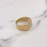 Square Tribal Ring 8.8gr / Size 10 1/2 / White Zircons Two-tone Yellow and White Gold 18K #