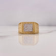 Square Tribal Ring 8.8gr / Size 10 1/2 / White Zircons Two-tone Yellow and White Gold 18K #