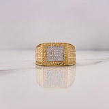 Square Tribal Ring 8.8gr / Size 10 1/2 / White Zircons Two-tone Yellow and White Gold 18K #