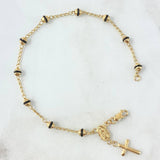 Bracelet Rustic Denarius Virgin Guadalupe 3.05gr / 19cm / 4mm Black Rubbers - Cross Polished 18K Yellow Gold