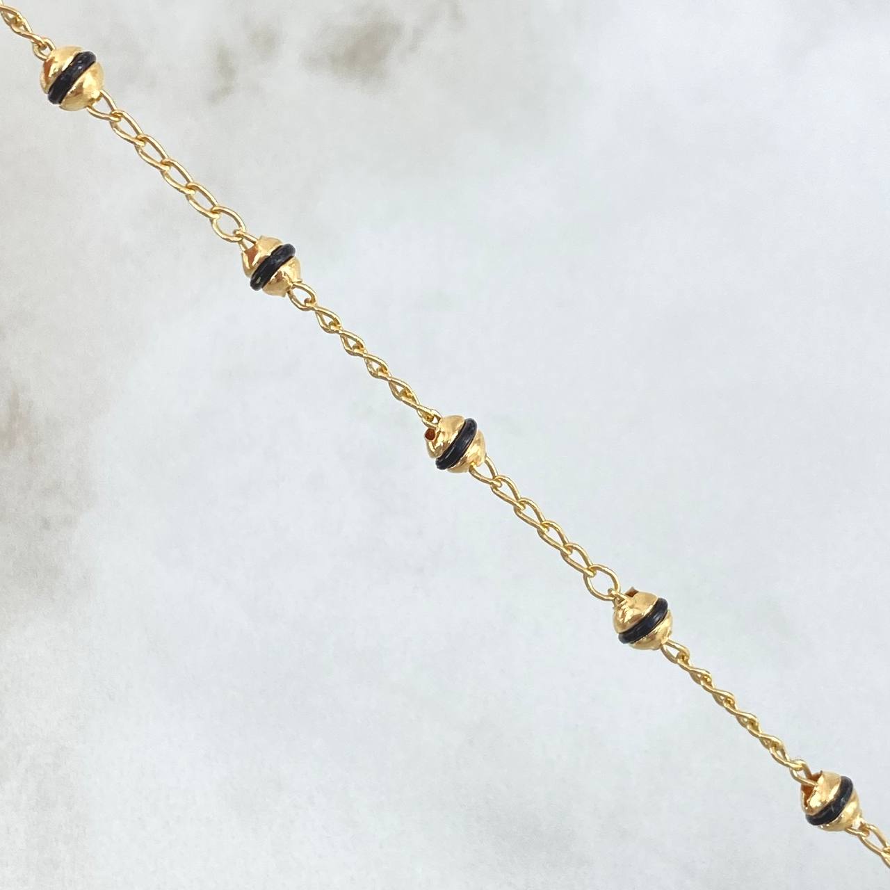 Bracelet Rustic Denarius Virgin Guadalupe 3.05gr / 19cm / 4mm Black Rubbers - Cross Polished 18K Yellow Gold