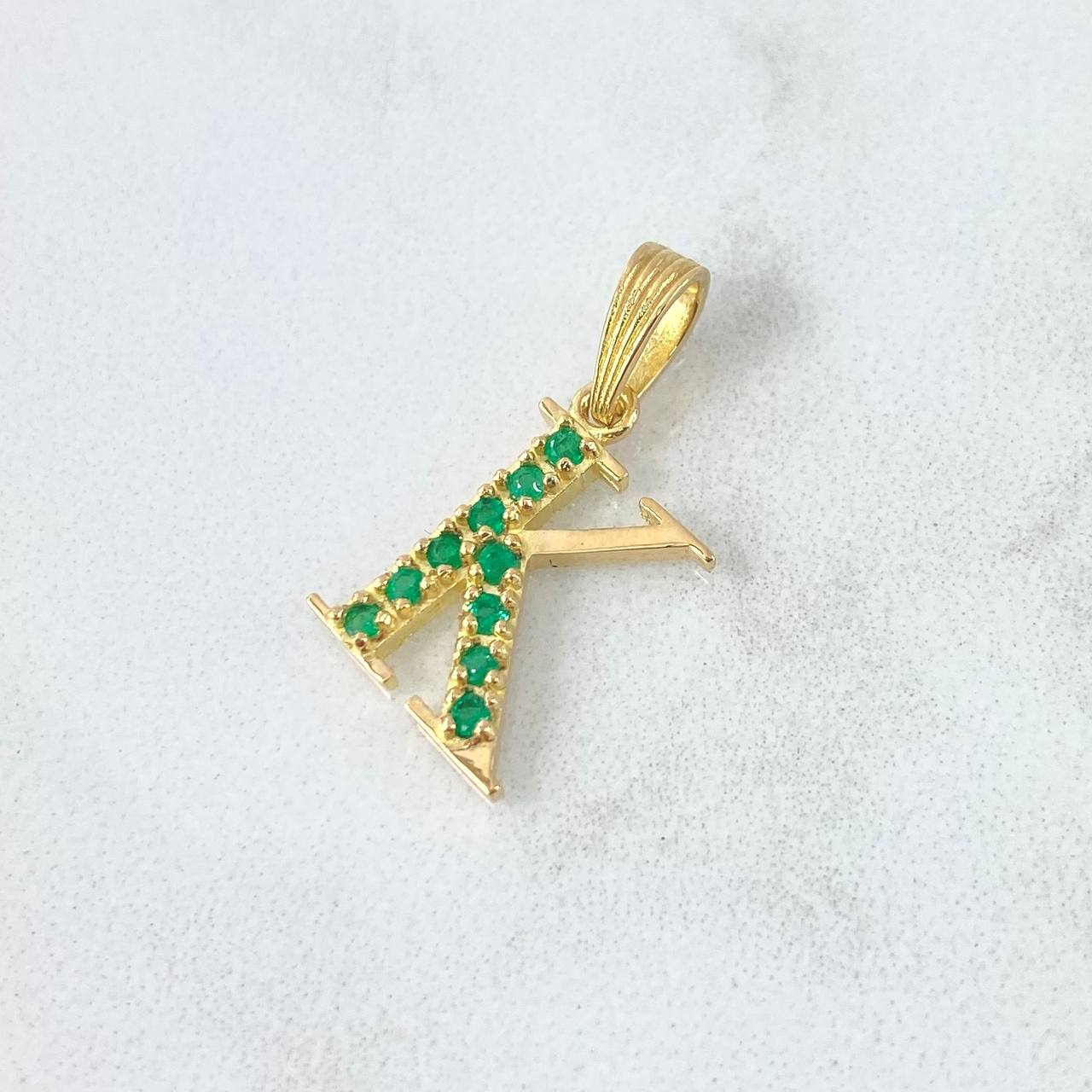 Pendant Letter K 1.25gr / 2cm / Emeralds 0.16pts 18K Yellow Gold (Jewel)