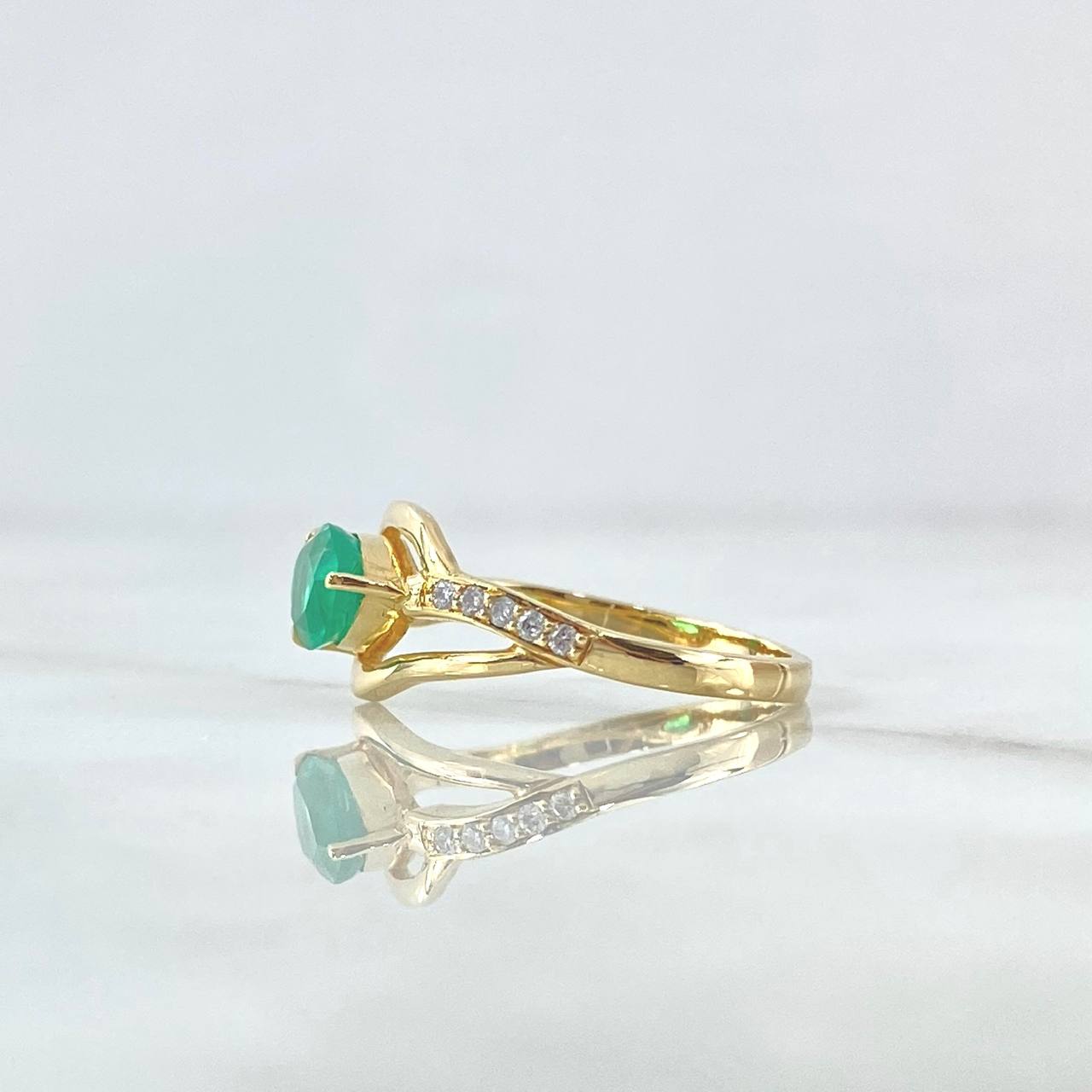 Horizontal Drop Soliario Ring 3.5gr / Size 7 / Emeralds 1.12cts - White Diamonds 0.09cts 18K Yellow Gold (Jewel)
