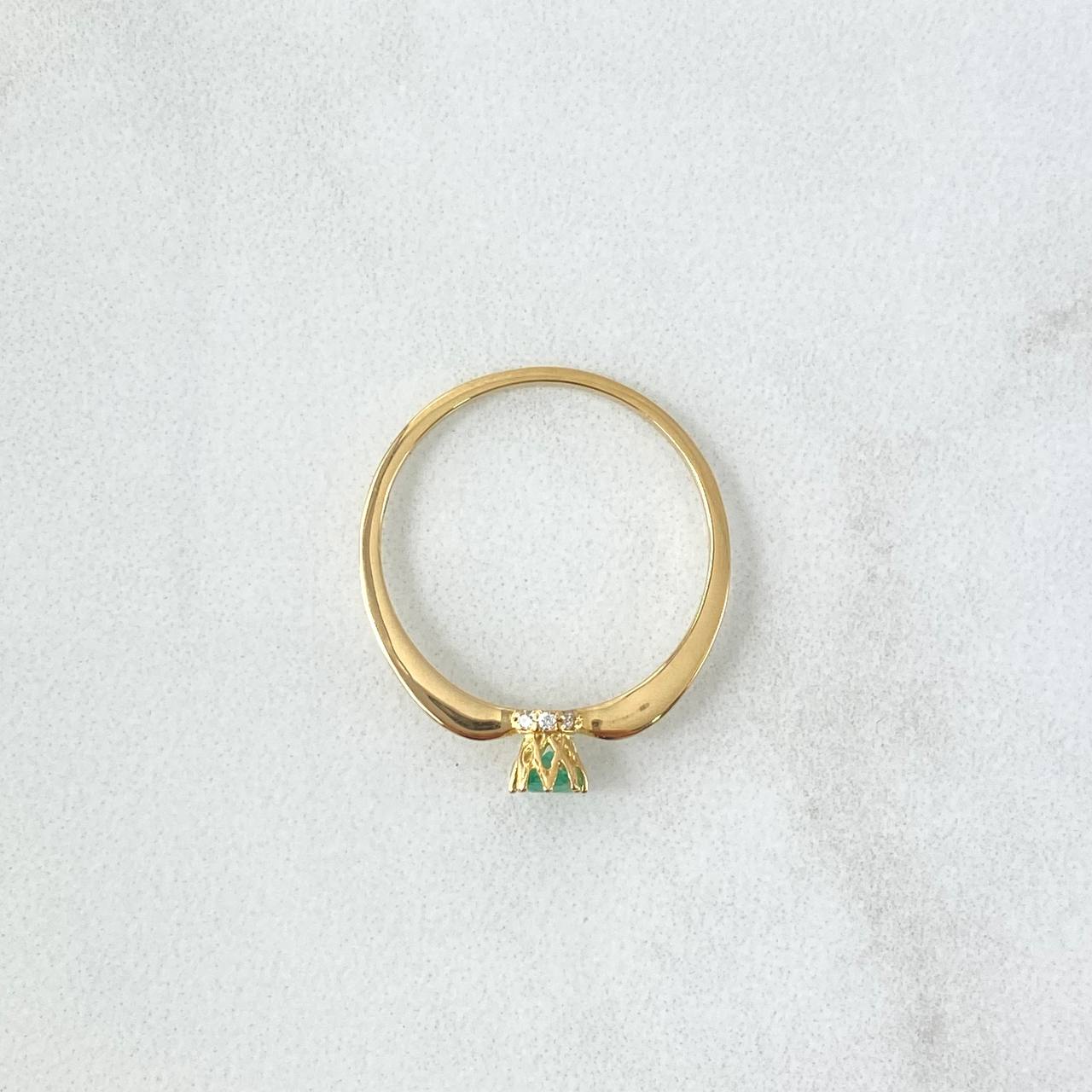 Ring Solitaire On Scepter 1.5gr / Size 8 1/4 / Emeralds 0.18pts - White Diamonds 10qts 18K Yellow Gold (Jewel)