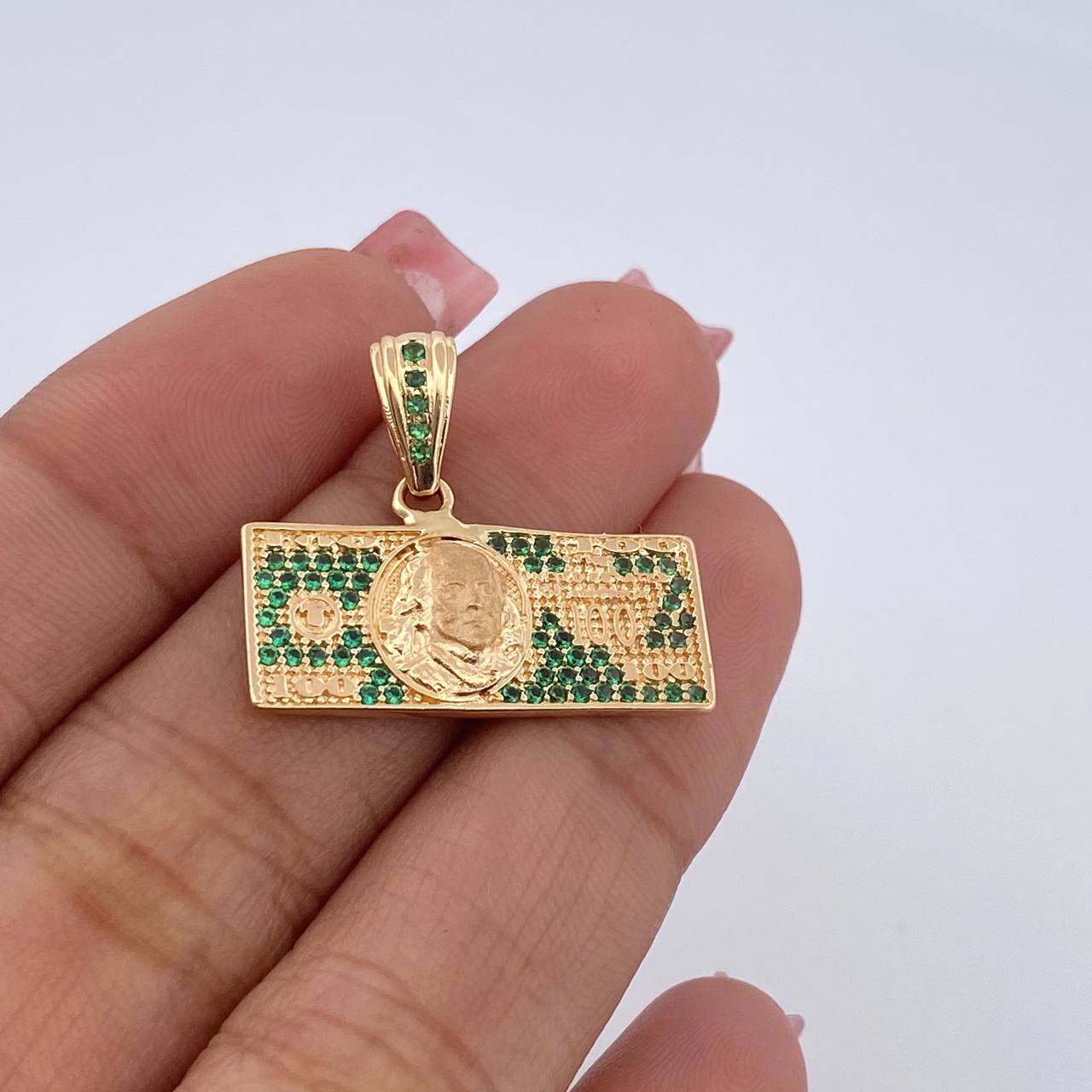 Dije One Dólar 3.15gr / 2.5cm / Circones Verdes Oro Amarillo 18K $
