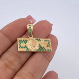 Pendant One Dollar 3.9gr / 2.5cm / Green Zircons 18K Yellow Gold &