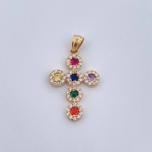 Dije Cruz Tupida 2.7gr / 3cm / Circones De Colores Oro Amarillo 18K $