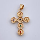 Dije Cruz Tupida 2.7gr / 3cm / Circones De Colores Oro Amarillo 18K $