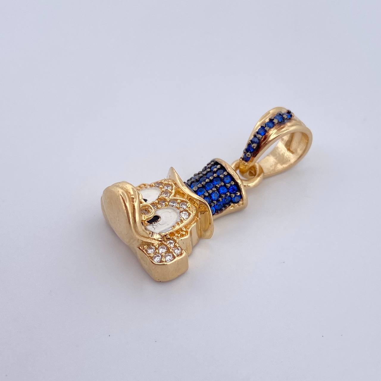Dije Cabeza Pato 4.55gr / 2.6cm / Circones Blancos Azules Dos Oros Negro Amarillo 18K $