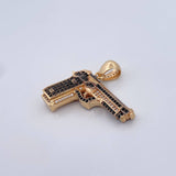 Pendant Gun 11.25gr / 3cm / White and Black Zircons Two Yellow and Black 18K Gold $