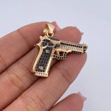 Pendant Gun 11.25gr / 3cm / White and Black Zircons Two Yellow and Black 18K Gold $