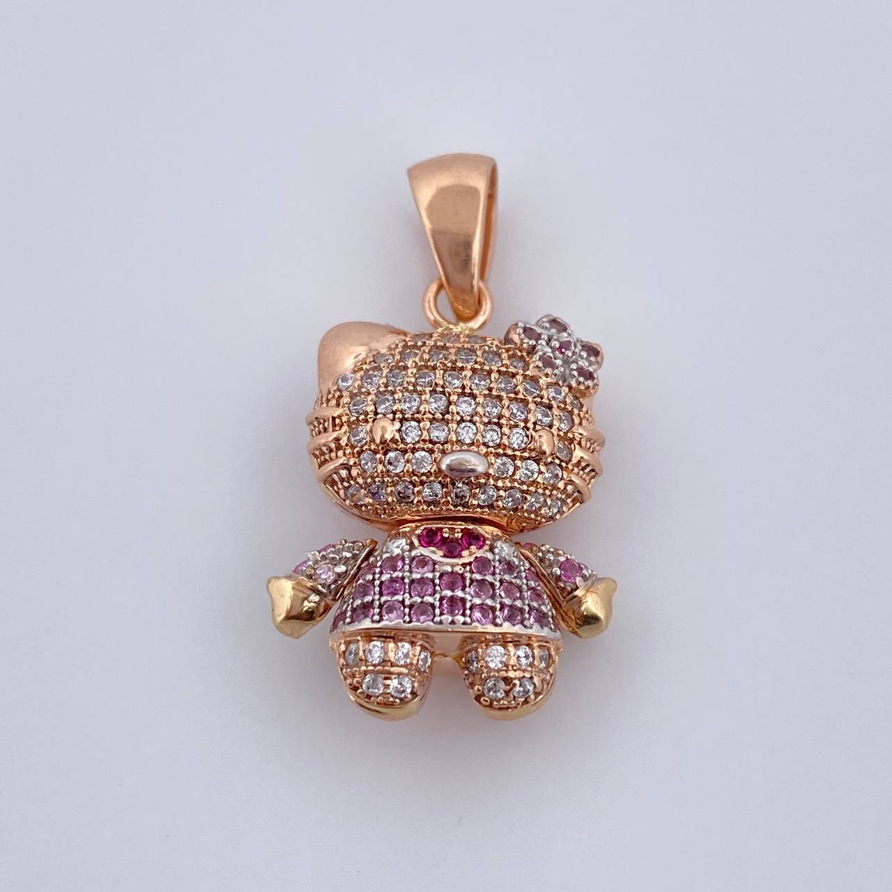 Pendant Cat 5.45gr / 2.9cm / White Fuchsia Pink Zircons Three 18K Golds $