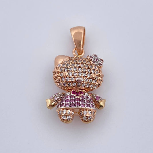 Pendant Cat 5.45gr / 2.9cm / White Fuchsia Pink Zircons Three 18K Golds $