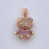 Pendant Cat 5.45gr / 2.9cm / White Fuchsia Pink Zircons Three 18K Golds $