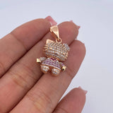 Pendant Cat 5.45gr / 2.9cm / White Fuchsia Pink Zircons Three 18K Golds $