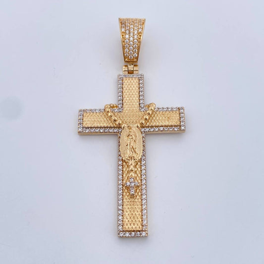 Dije Cruz Rosario Guadalupe 10gr / 5.8cm / Circones Blancos Oro Amarillo 18K $