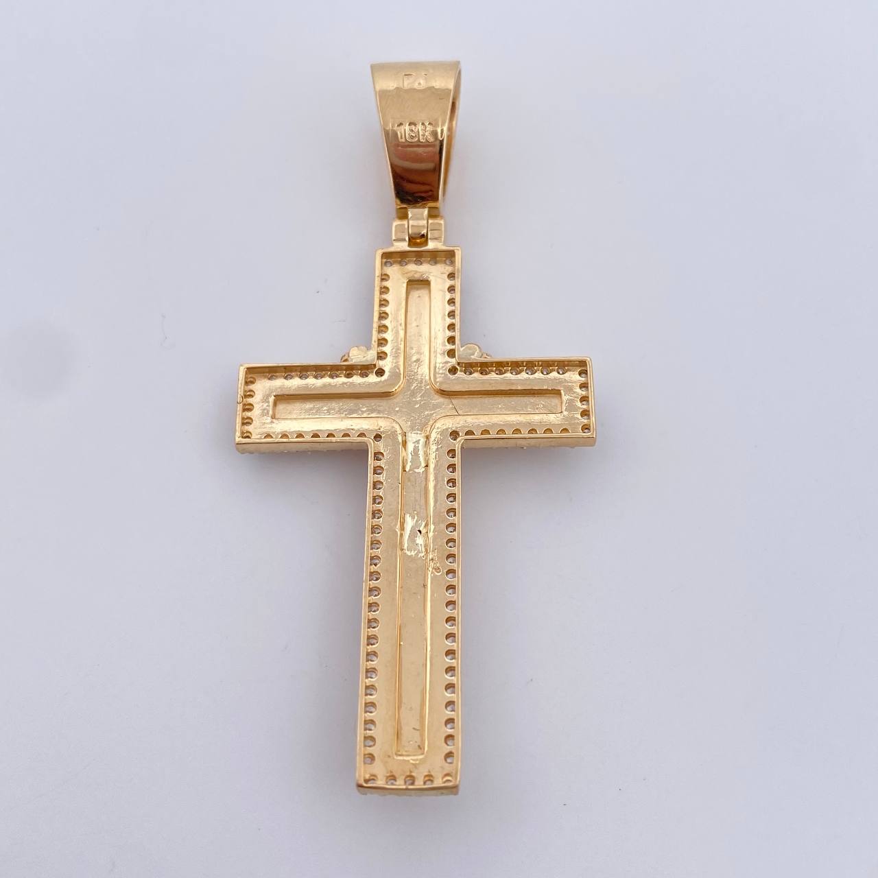 Dije Cruz Rosario Guadalupe 10gr / 5.8cm / Circones Blancos Oro Amarillo 18K $