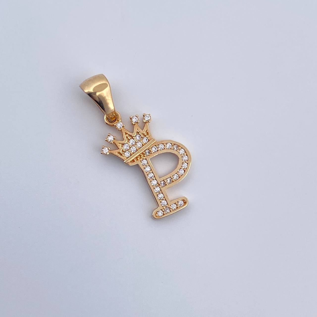 Pendant Letter P Crown 1.6gr / 2.5cm / White Zircons 18K Yellow Gold &