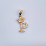 Pendant Letter P Crown 1.6gr / 2.5cm / White Zircons 18K Yellow Gold &