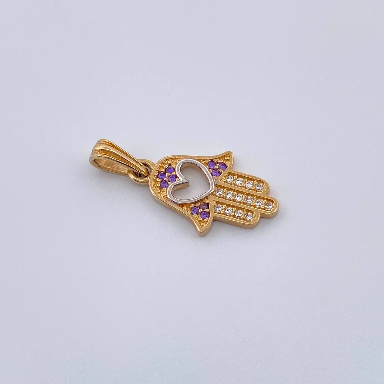 Hamsa Hand Heart Pendant 1.5gr / Two Tone 18K Gold &