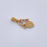 Hamsa Hand Heart Pendant 1.5gr / Two Tone 18K Gold &