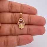 Hamsa Hand Heart Pendant 1.5gr / Two Tone 18K Gold &