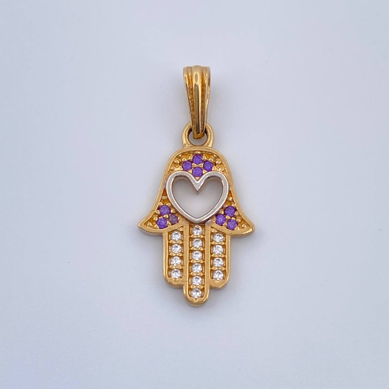 Hamsa Hand Heart Pendant 1.5gr / Two Tone 18K Gold &