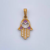 Hamsa Hand Heart Pendant 1.5gr / Two Tone 18K Gold &