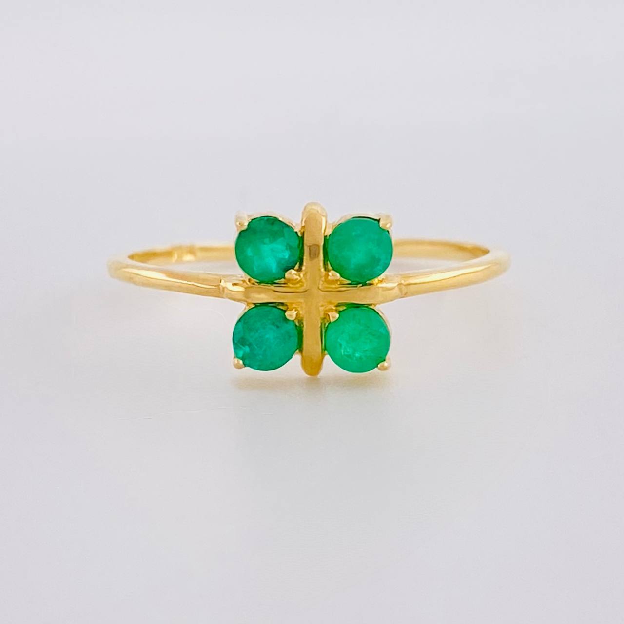 Grid Flower Ring 1.6gr / Size 7 / Emeralds 35pts 18K Yellow Gold (Jewel)
