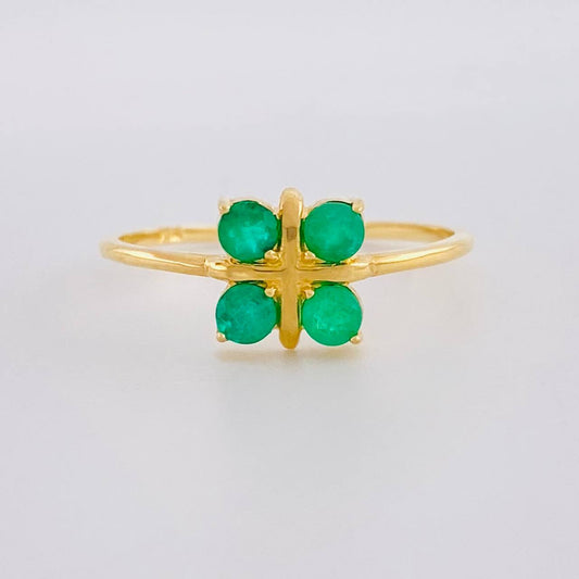 Anillo Flor Cuadricular 1.6gr / T7 / Esmeraldas 35pts Oro Amarillo 18K (Joya)