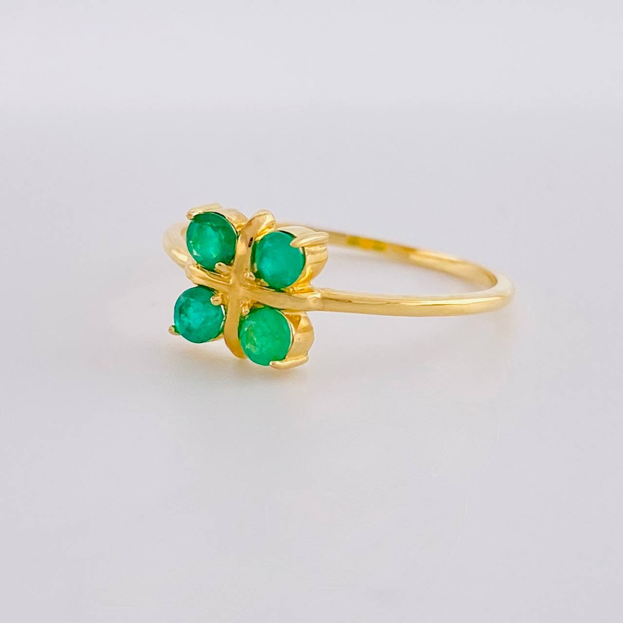 Grid Flower Ring 1.6gr / Size 7 / Emeralds 35pts 18K Yellow Gold (Jewel)