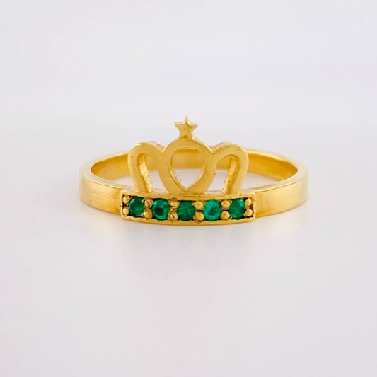 Royal Crown Ring Emeralds 25pts 3.85gr / Size 8 3/4 / 18K Gold