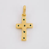 Dije Cruz Latina Cuadricular Esmeraldas 30 Pts 0.9 g / 3/4 in Oro Amarillo 18K