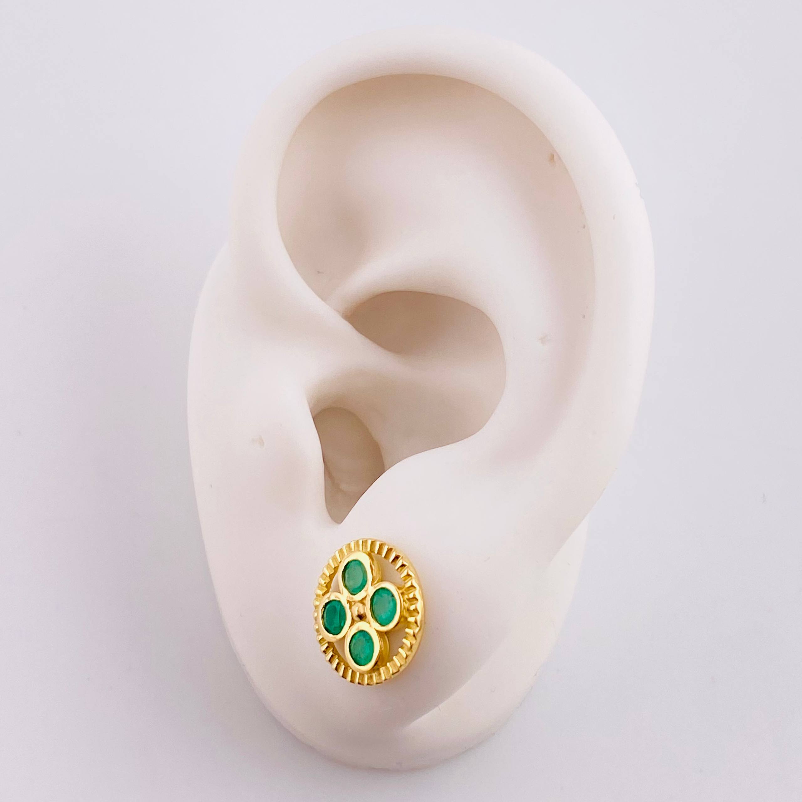 Stud Earrings Aro Tetra Mosaical 2.9gr / Emeralds 53pts 18K Yellow Gold (Jewel)