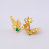 Stud Earrings Triple Leaf 2.3gr / 1.4cm / Emeralds 18pts - Lobster Claw Yellow Gold Butterfly (Jewel)