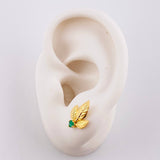 Stud Earrings Triple Leaf 2.3gr / 1.4cm / Emeralds 18pts - Lobster Claw Yellow Gold Butterfly (Jewel)
