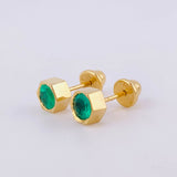 Stud Earrings Hexagonal Base Stone 2gr / 6mm Emeralds 66Pts 18K Yellow Gold (Jewel)